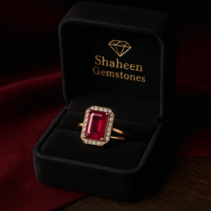 Shaheen Signature Ring – Emerald Cut Natural Ruby